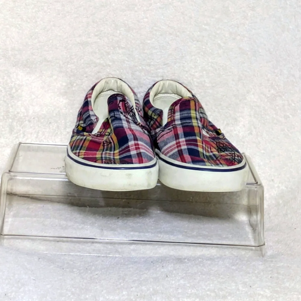Polo Ralph Lauren Keaton Slip-On Madras Plaid Crest Overprint Sneakers Size 9.5‎